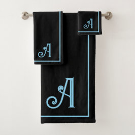 Elegantes modernes schwarzes und blaues Monogramm Badhandtuch Set