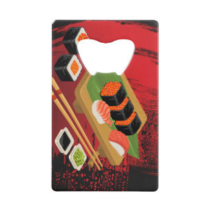 Elegantes modernes schwarzes und rotes Sushi Geldkarten Flaschenöffner