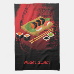 Elegantes modernes schwarzes und rotes Sushi Handtuch