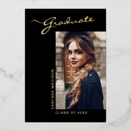 Elegantes modernes Script-Foto | Grad-Ankündigung Folieneinladung