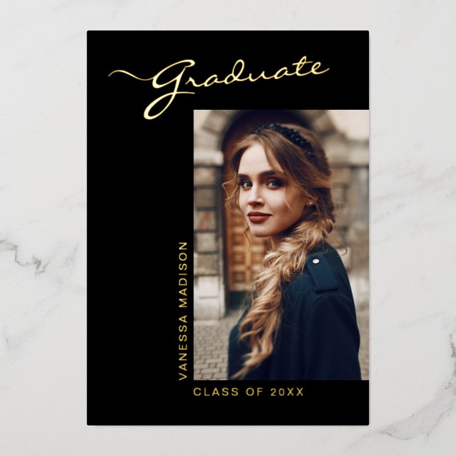 Elegantes modernes Script-Foto | Grad-Ankündigung Folieneinladung (Vorderseite)