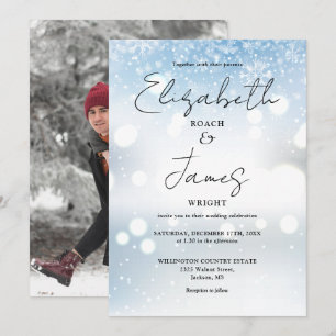 Elegantes, modernes Script Foto Snow Winter Weddin Einladung