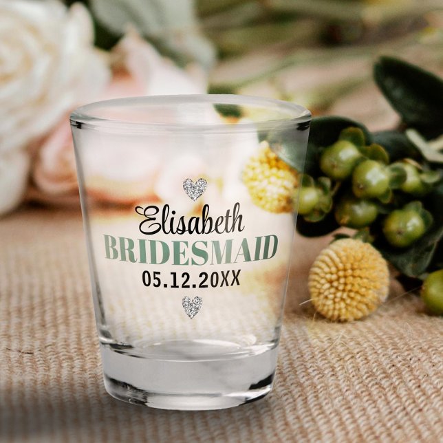 Elegantes Modernes Script Glitzer Herz-Brautparty Schnapsglas (Von Creator hochgeladen)