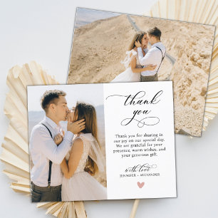 Elegantes modernes Script Heart Foto Hochzeit Dankeskarte
