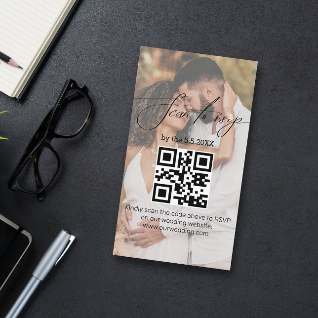 elegantes modernes Script uAwg qr Code Hochzeitsko Begleitkarte (Von Creator hochgeladen)