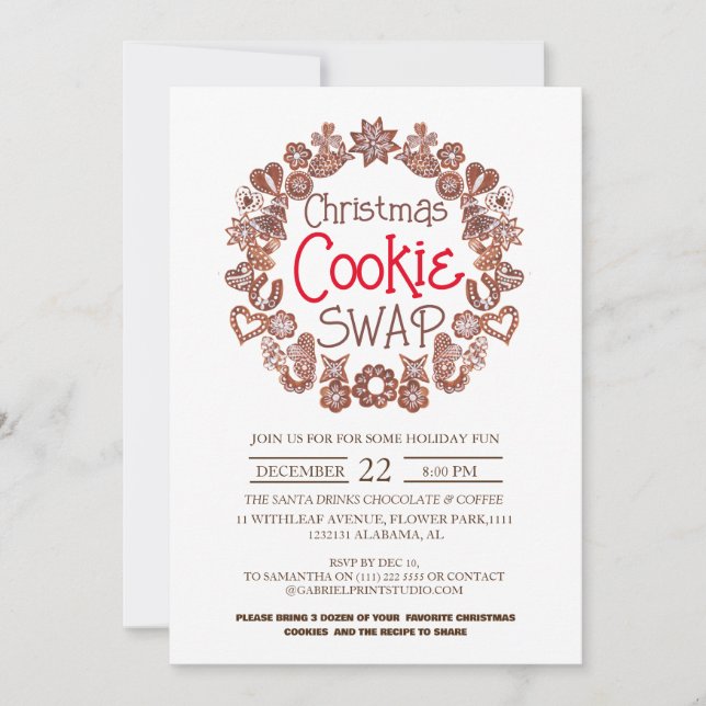 Elegantes, modernes Script Weihnachts-Cookie-Swap- Einladung (Vorderseite)