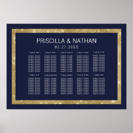 Elegantes, modernes Seating-Chart mit Blue-Gold-Se Poster