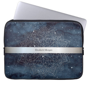 Elegantes modernes silbernes Mandala-Streifen-Must Laptopschutzhülle