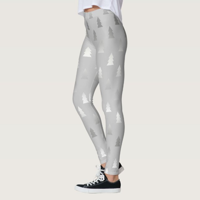 elegantes modernes silbernes Weihnachtsbaummuster Leggings (Links)