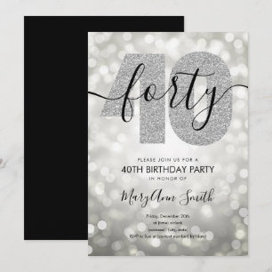 Elegantes modernes Silver 40. Geburtstags-Party Einladung
