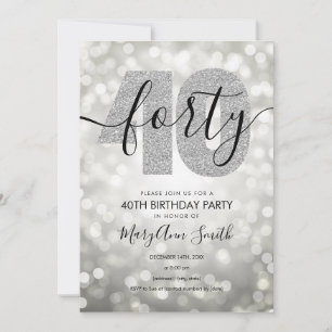 Elegantes modernes Silver 40. Geburtstags-Party Einladung
