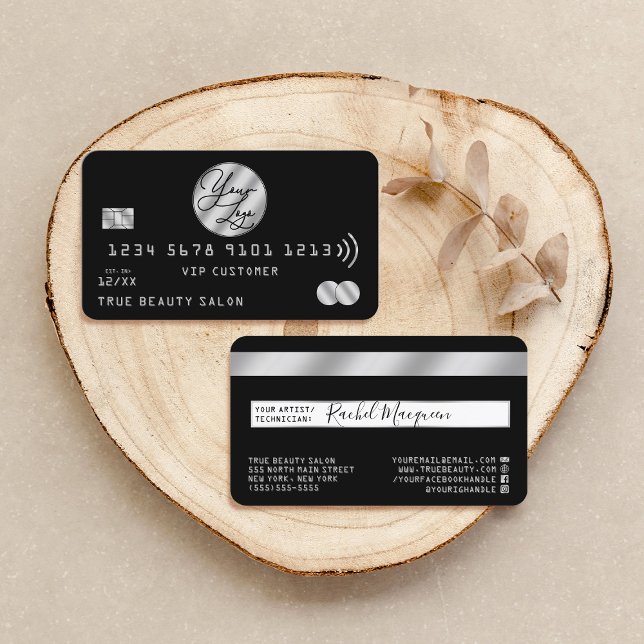 Elegantes, modernes Silver Black Card Logo Visitenkarte (Von Creator hochgeladen)