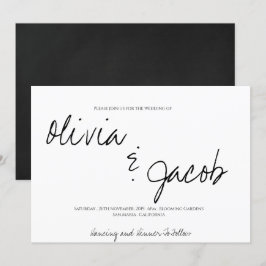 Elegantes, modernes Skript Schwarz & Weiß Hochzeit Einladung