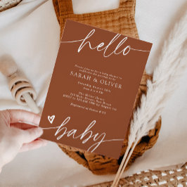 Elegantes modernes Skript-Terrakotta-Baby-Shower Einladung