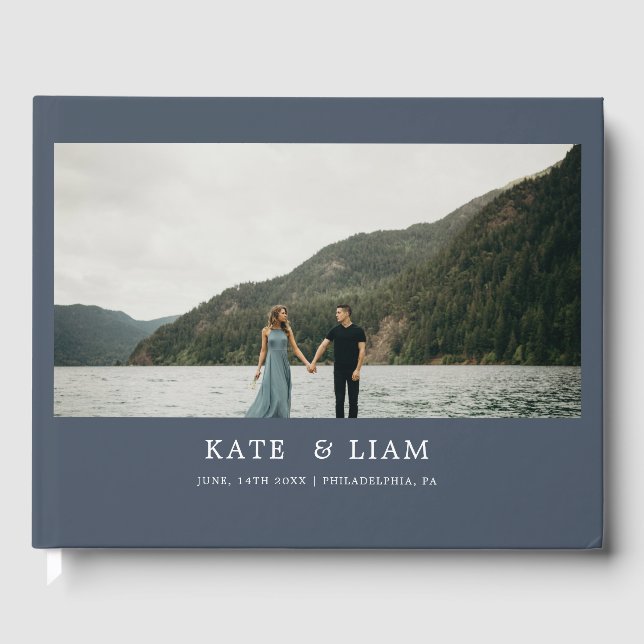 Elegantes, modernes Smoky Blue Navy Wedding Guest  Gästebuch (Vorderseite)