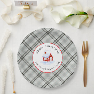Elegantes modernes Tartan-Karo-Weihnachtsfamilie Pappteller