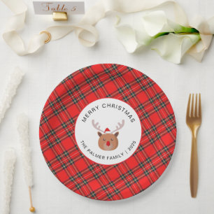 Elegantes modernes Tartan-Karodecken-Weihnachtsfam Pappteller