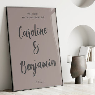 Elegantes modernes Taupe- und Grau-Hochzeits-Willk Poster
