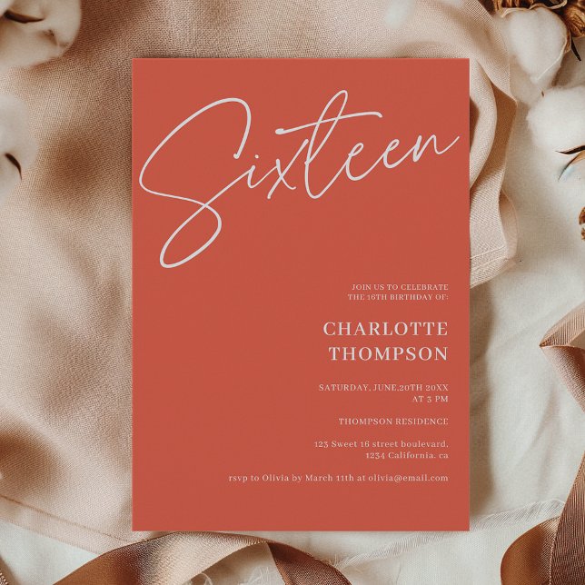 Elegantes modernes Terracotta Foto Sweet 16 Einladung (Elegant simple modern terracotta photo Sweet 16 Invitation)