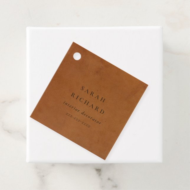 Elegantes, modernes Texturgeschäft aus Tan Leather Geschenkanhänger (Beispiel)