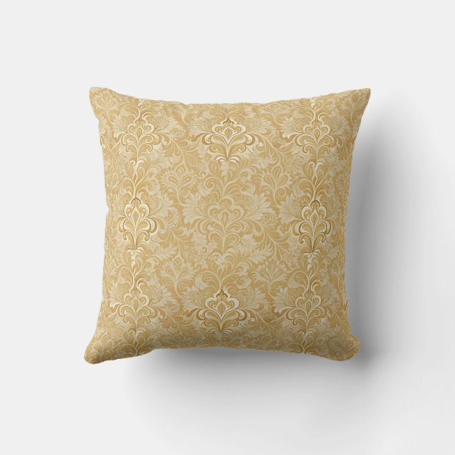 Elegantes, modernes, trendiges Beige Damask Muster Kissen (Rückseite)