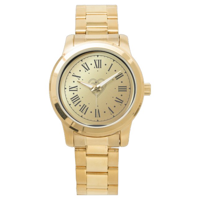 Elegantes modernes Unisex Oversized Gold Bracelet Armbanduhr (Vorderseite)
