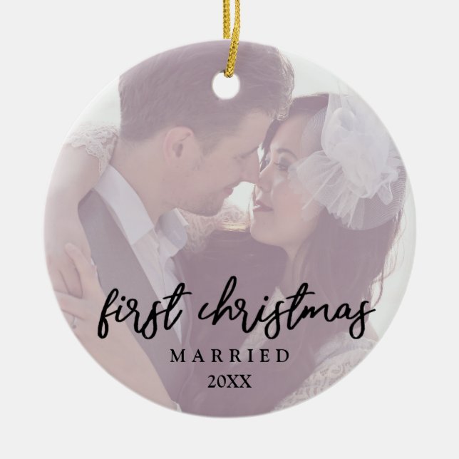 Elegantes modernes verheiratetes Foto Keramik Ornament (Vorne)