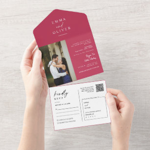 Elegantes modernes Viva Magenta QR Code Foto UAWG All In One Einladung