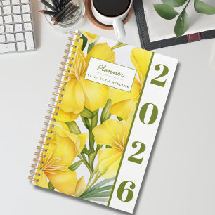 Elegantes modernes Wasserfarben-Gelb-Blumenmuster Planer