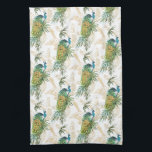 Elegantes modernes Wasserfarbenparadies Geschirrtuch<br><div class="desc">Dieses atemberaubende Design besticht durch einen schönen Pfau,  der in tropischem Grün sitzt. Der Hintergrund enthält verschiedene Goldabbildungen von Pfauen auf weißem Hintergrund #peacock #bird #animal #nature #tropical #kitchentowels #teatowels #towels #towels #kitchen #ining #EU #decor #homedecor #inside #inside #interiors #design #designer #gift #gift #gifts</div>
