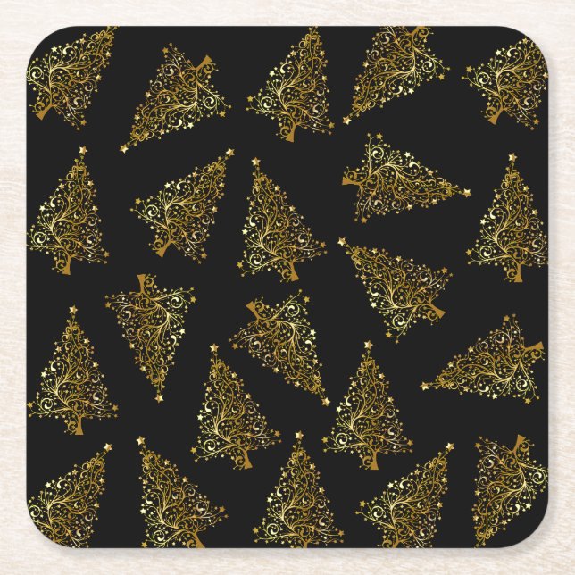 Elegantes, modernes Weihnachtsbaummuster schwarzes Rechteckiger Pappuntersetzer (Vorderseite)
