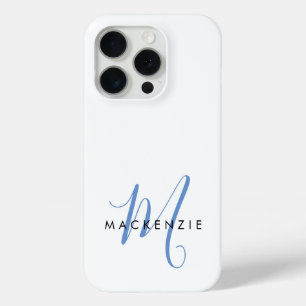 Elegantes modernes weiß-blaues Schriftmonogramm Case-Mate iPhone Hülle