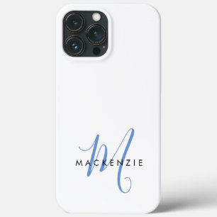 Elegantes modernes weiß-blaues Schriftmonogramm Case-Mate iPhone Hülle