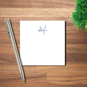 Elegantes modernes weiß-blaues Schriftmonogramm Post-it Klebezettel
