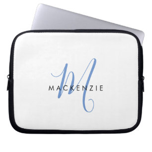 Elegantes modernes weiß-blaues Skript-Monogramm Laptopschutzhülle