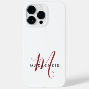 Elegantes modernes weiß-rotes Schriftmonogramm Case-Mate iPhone 14 Pro Max Hülle