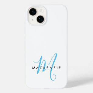 Elegantes modernes weißes himmelblaues Schriftmono Case-Mate iPhone 14 Hülle