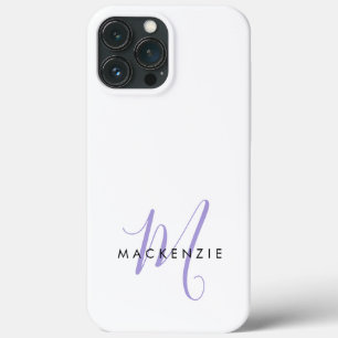 Elegantes modernes weißes Lavendel-Script-Monogram Case-Mate iPhone Hülle