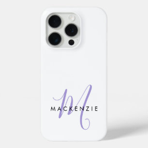 Elegantes modernes weißes Lavendel-Script-Monogram Case-Mate iPhone Hülle