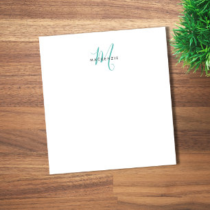 Elegantes modernes weißes Teal-Schriftmonogramm Notizblock