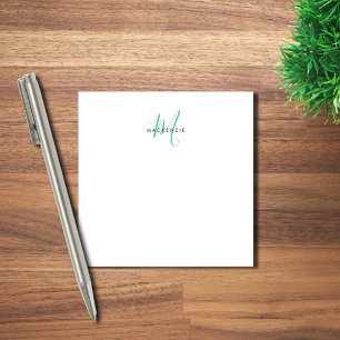 Elegantes modernes weißes Teal-Schriftmonogramm Post-it Klebezettel