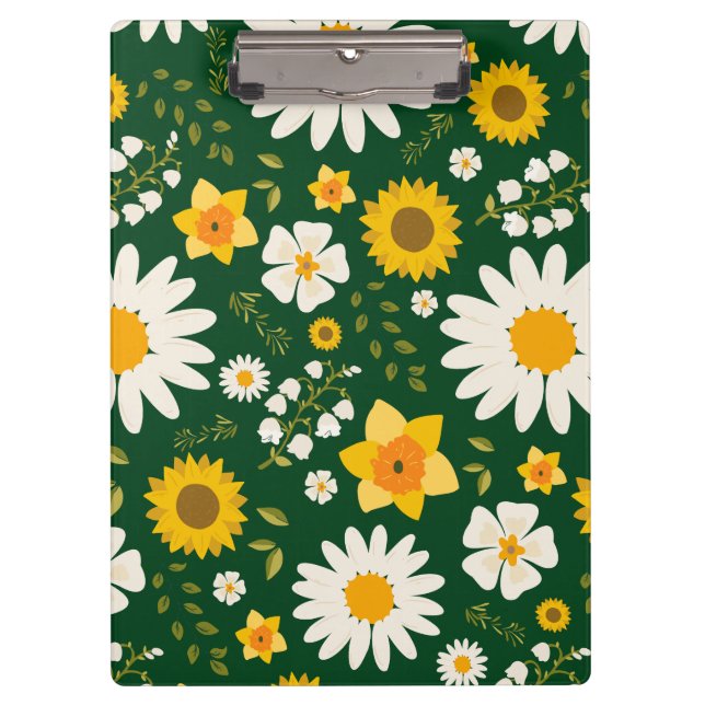 Elegantes modernes, weißgelbes Blumendesign Klemmbrett (Vorderseite)