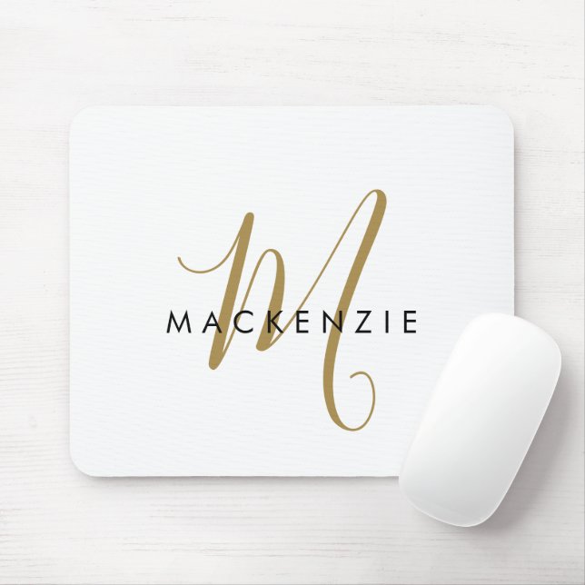 Elegantes modernes weißgoldenes Schriftmonogramm Mousepad (Mit Mouse)