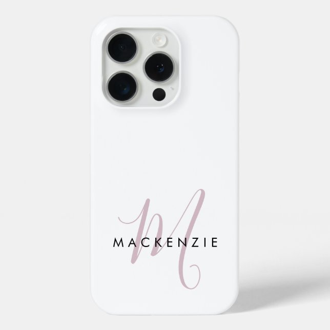 Elegantes, modernes White Blush Pink Script Monogr Case-Mate iPhone Hülle (Rückseite)