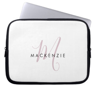 Elegantes, modernes White Blush Pink Script Monogr Laptopschutzhülle