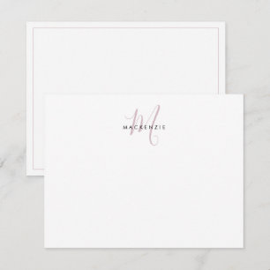Elegantes, modernes White Blush Pink Script Monogr Mitteilungskarte