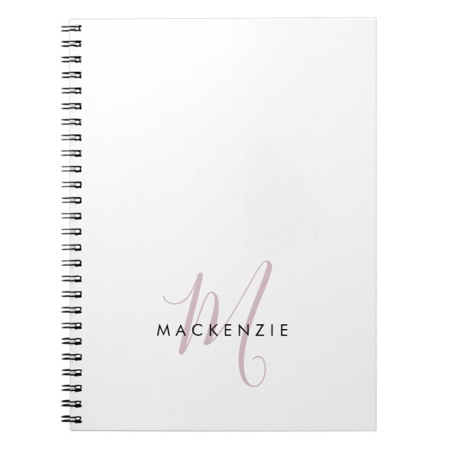 Elegantes, modernes White Blush Pink Script Monogr Notizblock (Vorderseite)