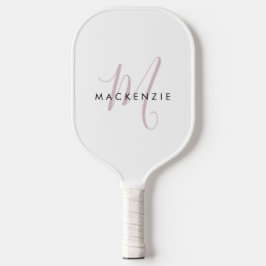 Elegantes, modernes White Blush Pink Script Monogr Pickleball Schläger