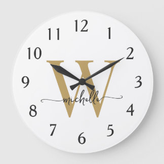 Elegantes, modernes White Gold Monogram Name Scrip Große Wanduhr
