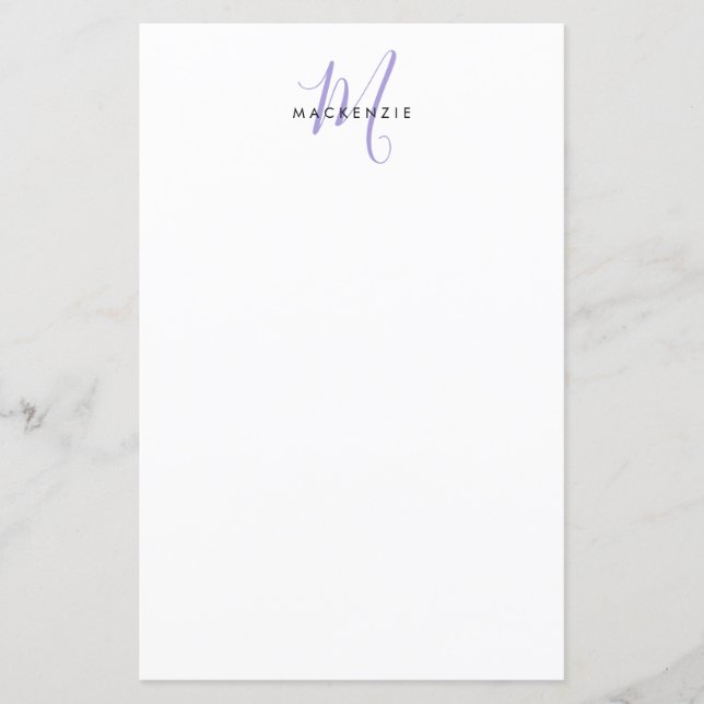 Elegantes, modernes White Lavender Script Monogram (Vorderseite)